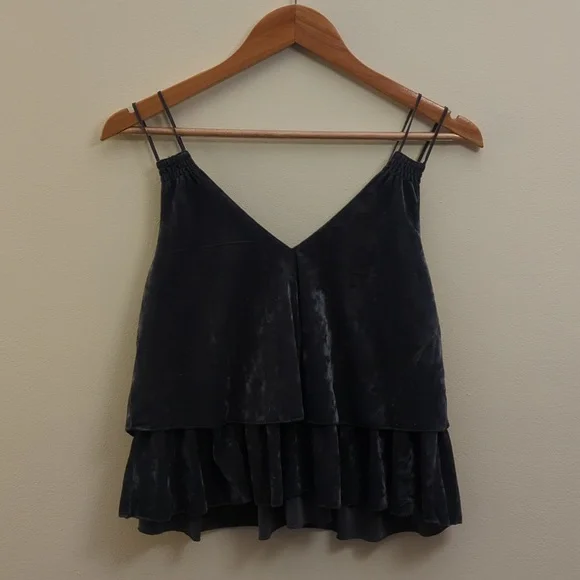 Aerie Navy Velvet Cropped Ruffle Tank - Picture 5 of 6